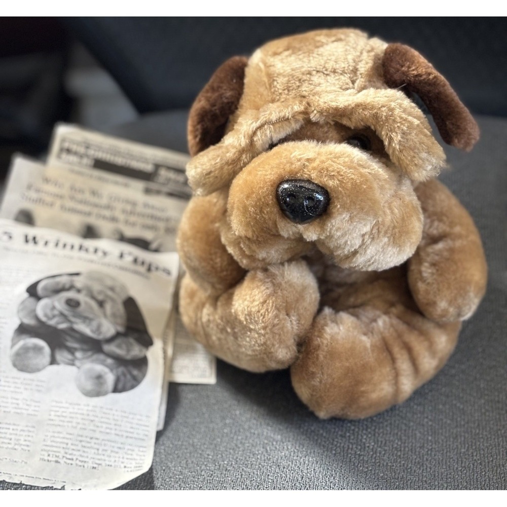 Vintage Raffoler Shar-Pei Wrinkles Plush Puppy Dog in Original Mailing Box 1986